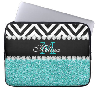 MONOGRAMMED SPARRE FÖR AQUAGLITTERSVART LAPTOP SLEEVE