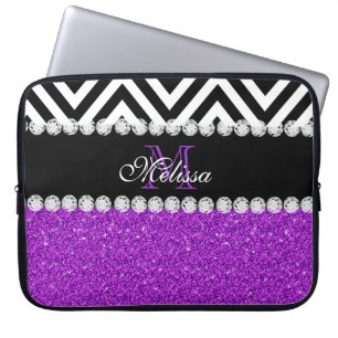 MONOGRAMMED SPARRE FÖR LILAGLITTERSVART LAPTOP FODRAL
