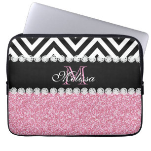 MONOGRAMMED SPARRE FÖR ROSAGLITTERSVART LAPTOP SLEEVE