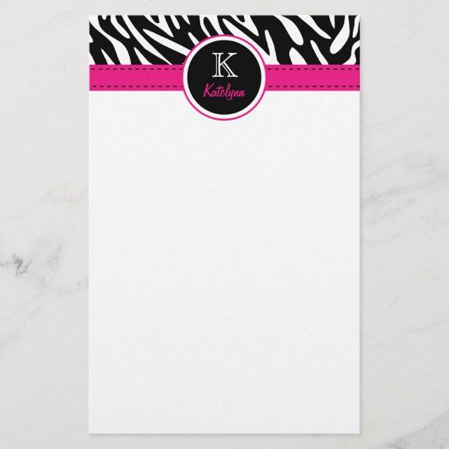 Monogrammed stationärt för moderiktig zebra ränder brevpapper (Framsida)