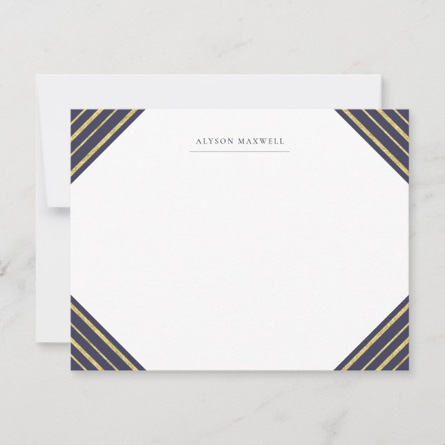 Monogrammed Stationery Navy och Guld Rand Anteckningskort (Framsida)