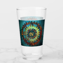 Monogrammed Steampunk Verdigris Rusty CogWheel Glaskopp