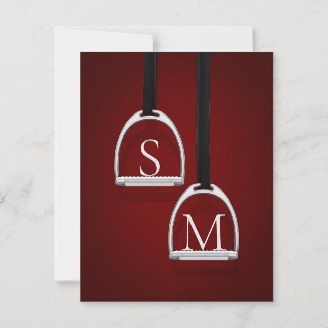 Monogrammed Stirup Järn Mörk Red Equestrian Anteckningskort (Framsida)