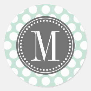Monogrammed stor polka dots för Mint & för kol Runt Klistermärke