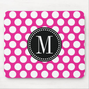 Monogrammed stor polka dots för shock rosa & för musmatta