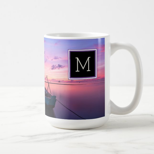 Monogrammed Sunset Boat på Vatten Kaffemugg (Höger)