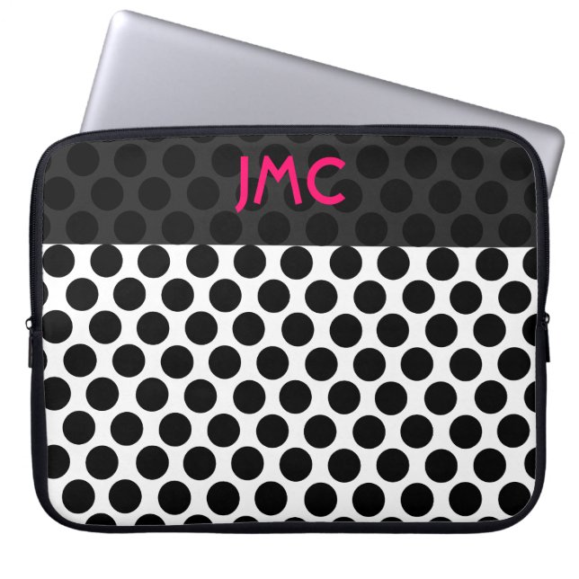 Monogrammed svart Dottie Laptop Sleeve (Framsidan)