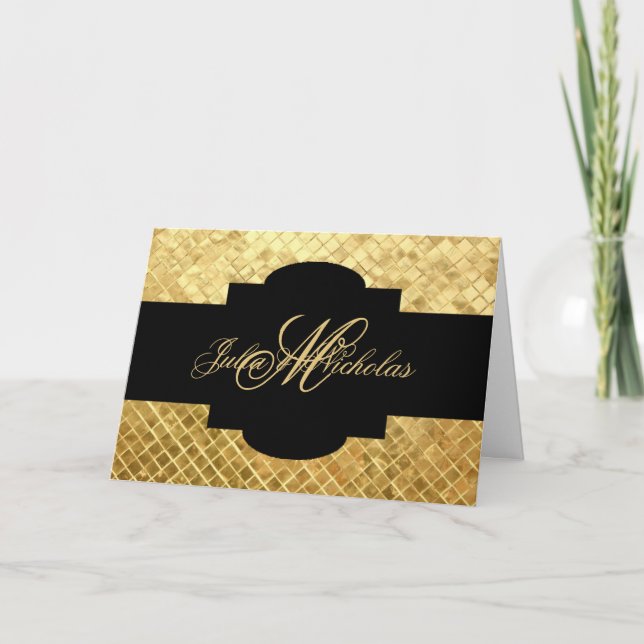 Monogrammed svart- & guldmosaik kort (Framsida)