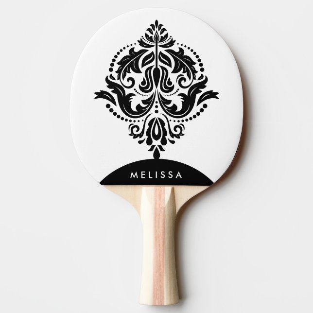 Monogrammed svart och vit Blommigt, ornament Pingisracket (Baksidan)
