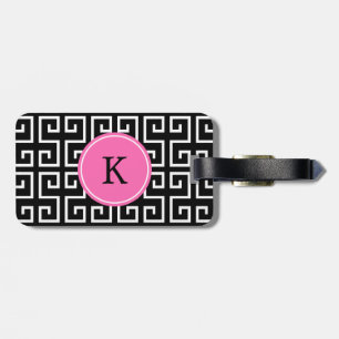 Monogrammed svart, vit, Rosa Geometric Mönster Bagagebricka