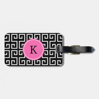 Monogrammed svart, vit, Rosa Geometric Mönster Bagagebricka