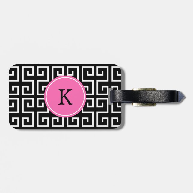 Monogrammed svart, vit, Rosa Geometric Mönster Bagagebricka (Baksida Vågrät)