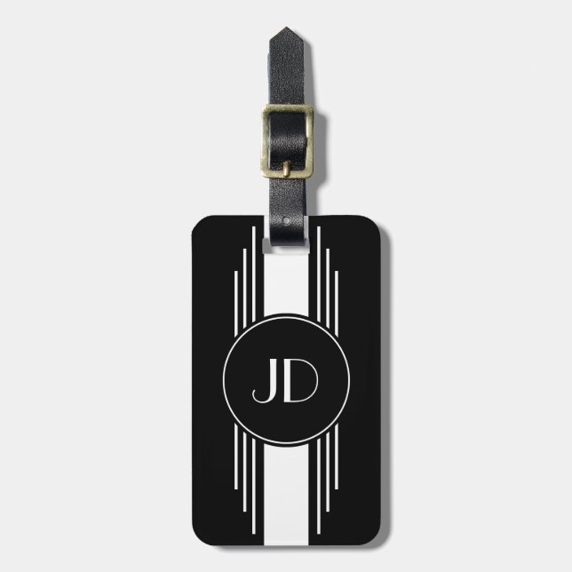 Monogrammed svartvit art déco bagagebricka (Vertikal Framsida)