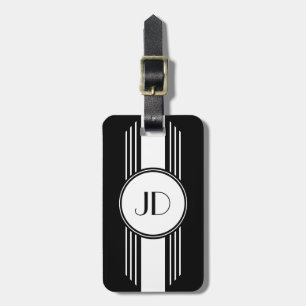 Monogrammed svartvit art déco bagagebricka