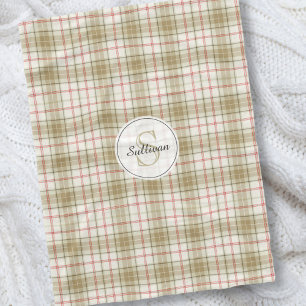 Monogrammed Tan och Red Play Rustic Mönster Mysiga Fleecefilt