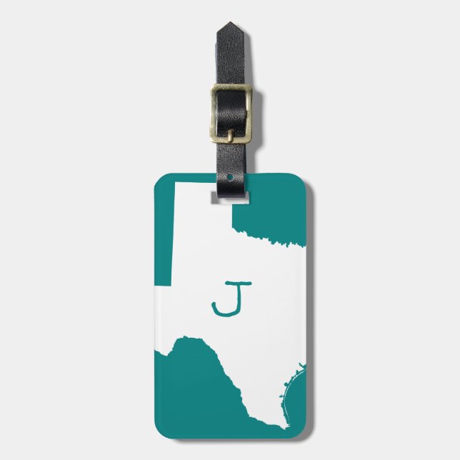 Monogrammed Teal and White Texas Bagagebricka (Vertikal Framsida)