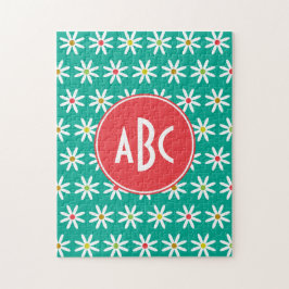 Monogrammed Teal Daisy Dots Pussel