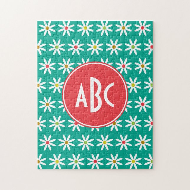 Monogrammed Teal Daisy Dots Pussel (Vertikal)