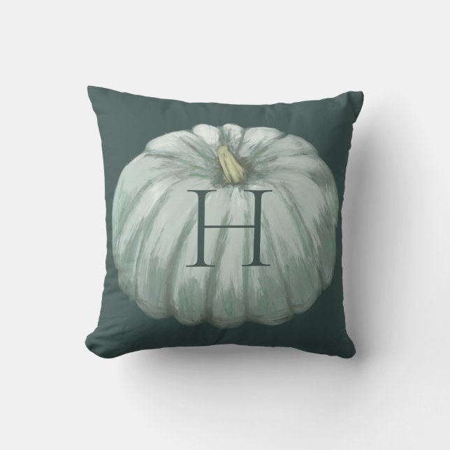 Monogrammed Teal Fall Pumpkin Kudde (Framsida)