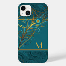Monogrammed Teal och Guld Peacock Theme