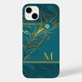Monogrammed Teal och Guld Peacock Theme