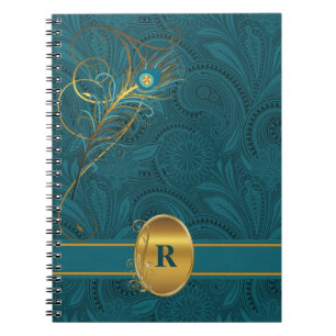 Monogrammed Teal Peacock för skrivprogrammet Anteckningsbok