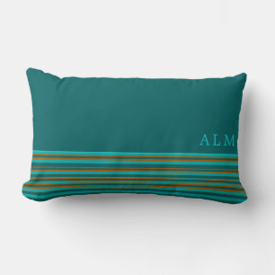 Monogrammed Teal Turcos & Orange Rand Lumbarkudde
