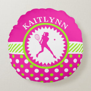 Monogrammed tennisrosor - grön polka dots rund kudde