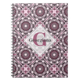 Monogrammed Tile Dusky Ro Cherry Blommar Mandala Anteckningsbok