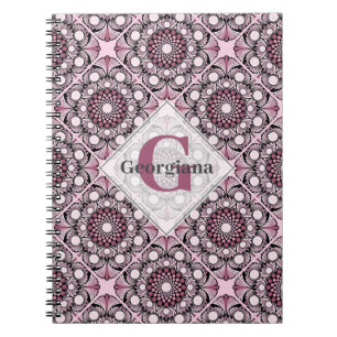 Monogrammed Tile Dusky Ro Cherry Blommar Mandala Anteckningsbok