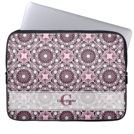 Monogrammed Tile Dusky Ro Cherry Blommar Mandala Laptop Fodral