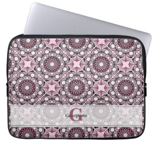 Monogrammed Tile Dusky Ro Cherry Blommar Mandala Laptop Fodral