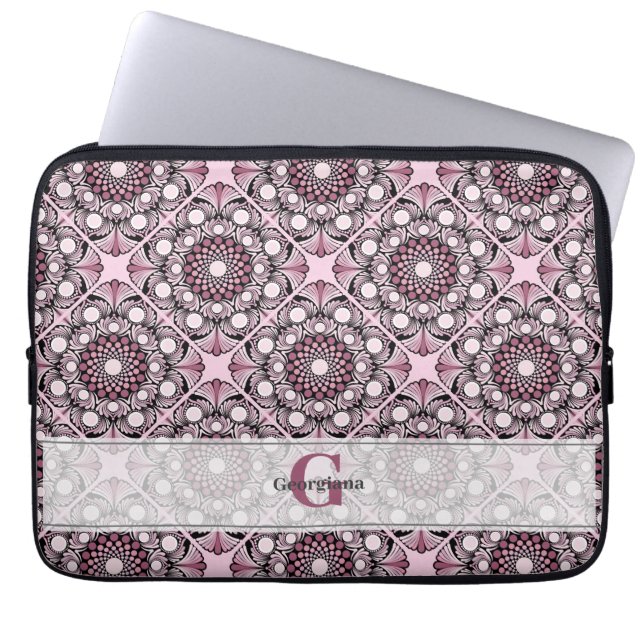 Monogrammed Tile Dusky Ro Cherry Blommar Mandala Laptop Fodral (Framsidan)