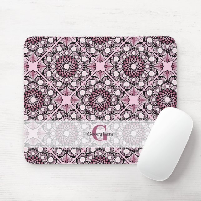 Monogrammed Tile Dusky Ro Cherry Blommar Mandala Musmatta (Med mus)