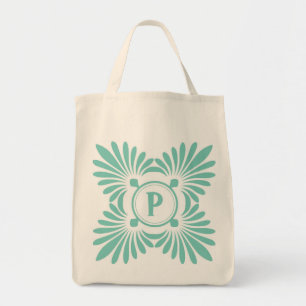 Monogrammed tote bags: Grön blommönster för Aqu Tygkasse