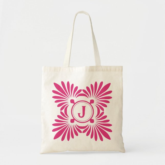 Monogrammed tote bags: Rosa blommönster Tygkasse (Framsidan)