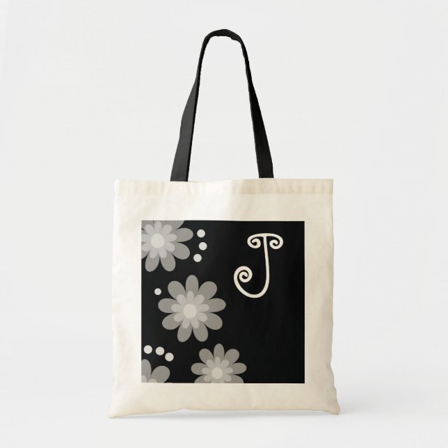 Monogrammed tote bags:: Silvergrå färgblommor Tygkasse (Framsidan)