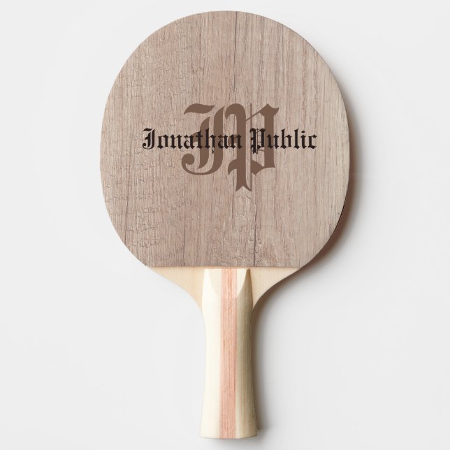 Monogrammed träskivor ser gammalt ut pingisracket (Framsidan)