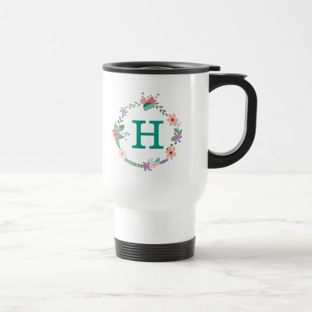 Monogrammed travel mug för blom- kran resemugg (Höger)