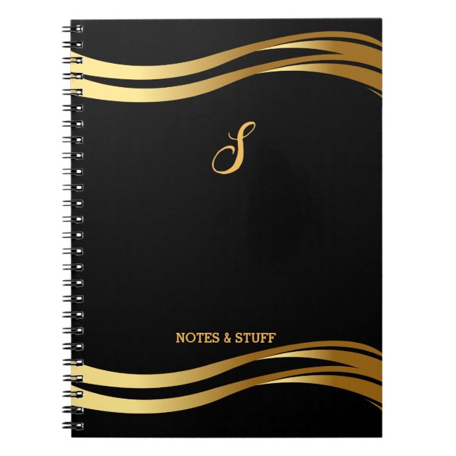 Monogrammed Trendig Black och Guld Stil Anteckningsbok (Framsidan)