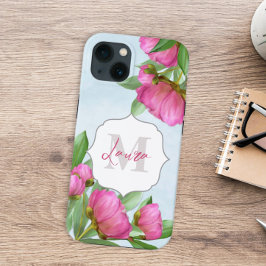 Monogrammed Trendig Blommigt Peony Flower Elegant