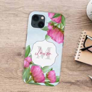 Monogrammed Trendig Blommigt Peony Flower Elegant