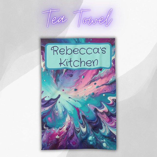 Monogrammed turkos & Rosa Abstrakt Mönster | Kökshandduk (Skapare uppladdad)