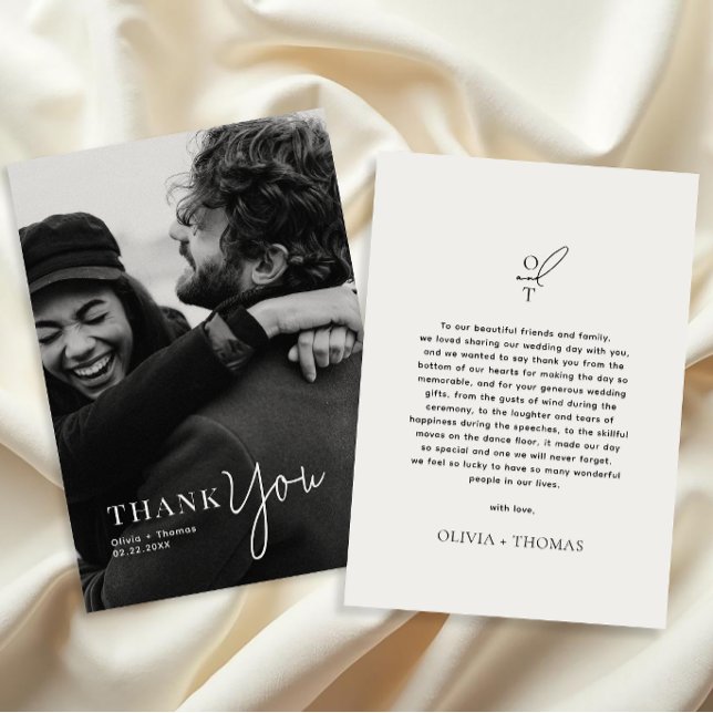 Monogrammed typografi-skript foto Bröllop Tack Kort (Skapare uppladdad)