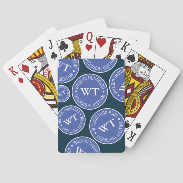 Monogrammed upprepade blå cirklar i namn casinokort (Baksidan)