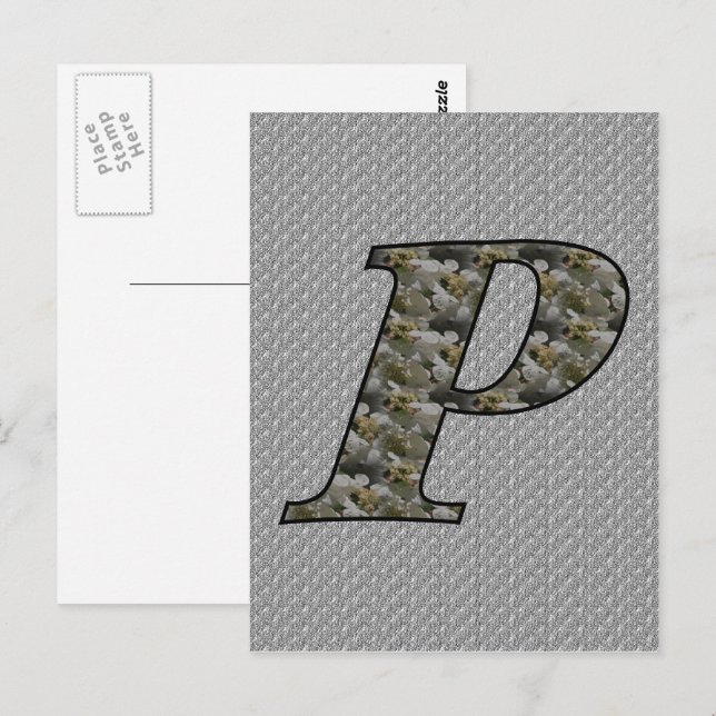 Monogrammed ursprungligt P Hydrangea Blommigt Post Vykort (Fram/baksida)