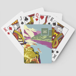 Monogrammed vackra blå Sjö-boatillustration Casinokort