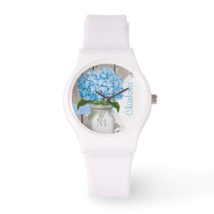 Monogrammed vanlig hortensia för Masonburkblått Armbandsur