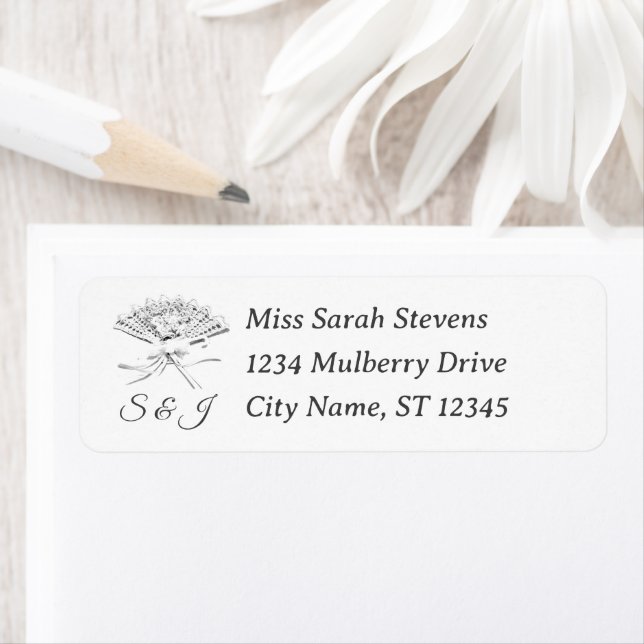 Monogrammed Victorian Fläkt Returadress Etikett (Insitu)