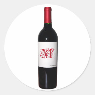 Monogrammed Vin Flaska Stickers Runt Klistermärke